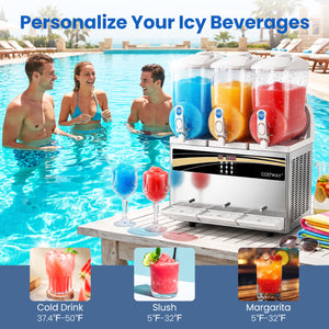 12 Gal Commercial Slushy Dispenser 4 Gal x 3 Triple Tanks Slushie Maker-Silver view 6