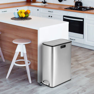 12 Gal Stainless Steel Trash Can with Soft-Closing Wing Lids-Silver view 2