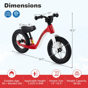 12-Inch Balance Bike with Adjustable Seat and Rotatable Handlebar for Over 36 Months Old-Red view 4