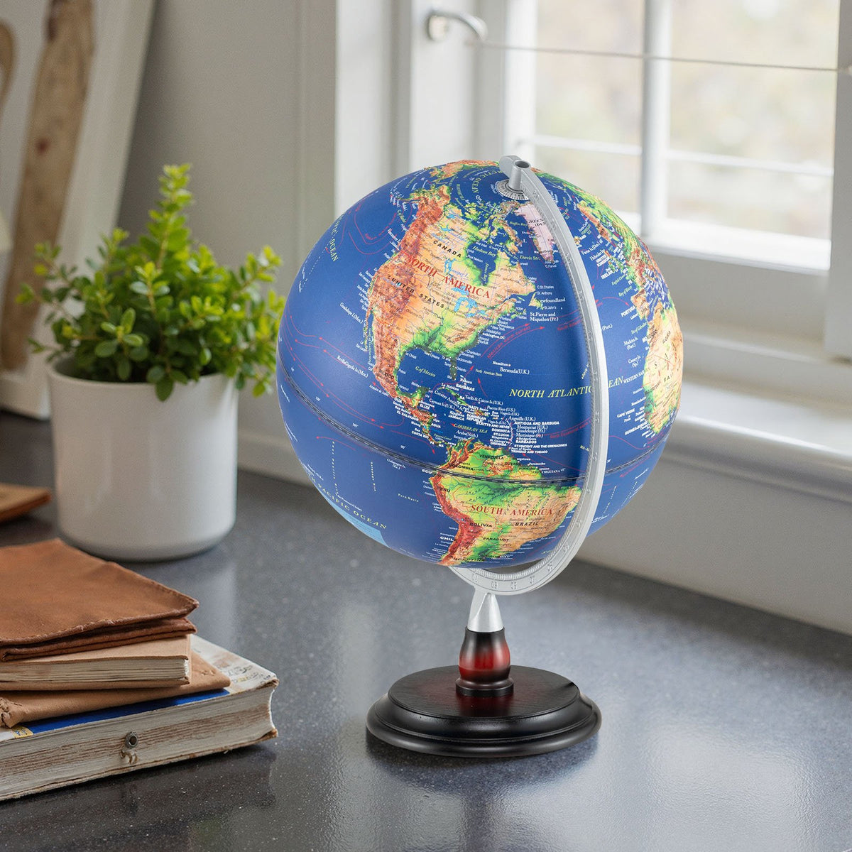 12 Inch Illuminated World Globe Antique Light up Globe Night Lamp-Navy view 2