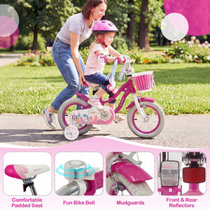 12-Inch Kids Bike Adjustable with Basket and Streamers Rose Red - Princess of the Sea Theme view 8