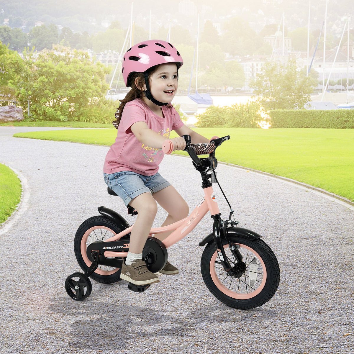 12 Inch Kids Bike Adjustable with Removable Training Wheels Pink for 3-8 Years Old view 2