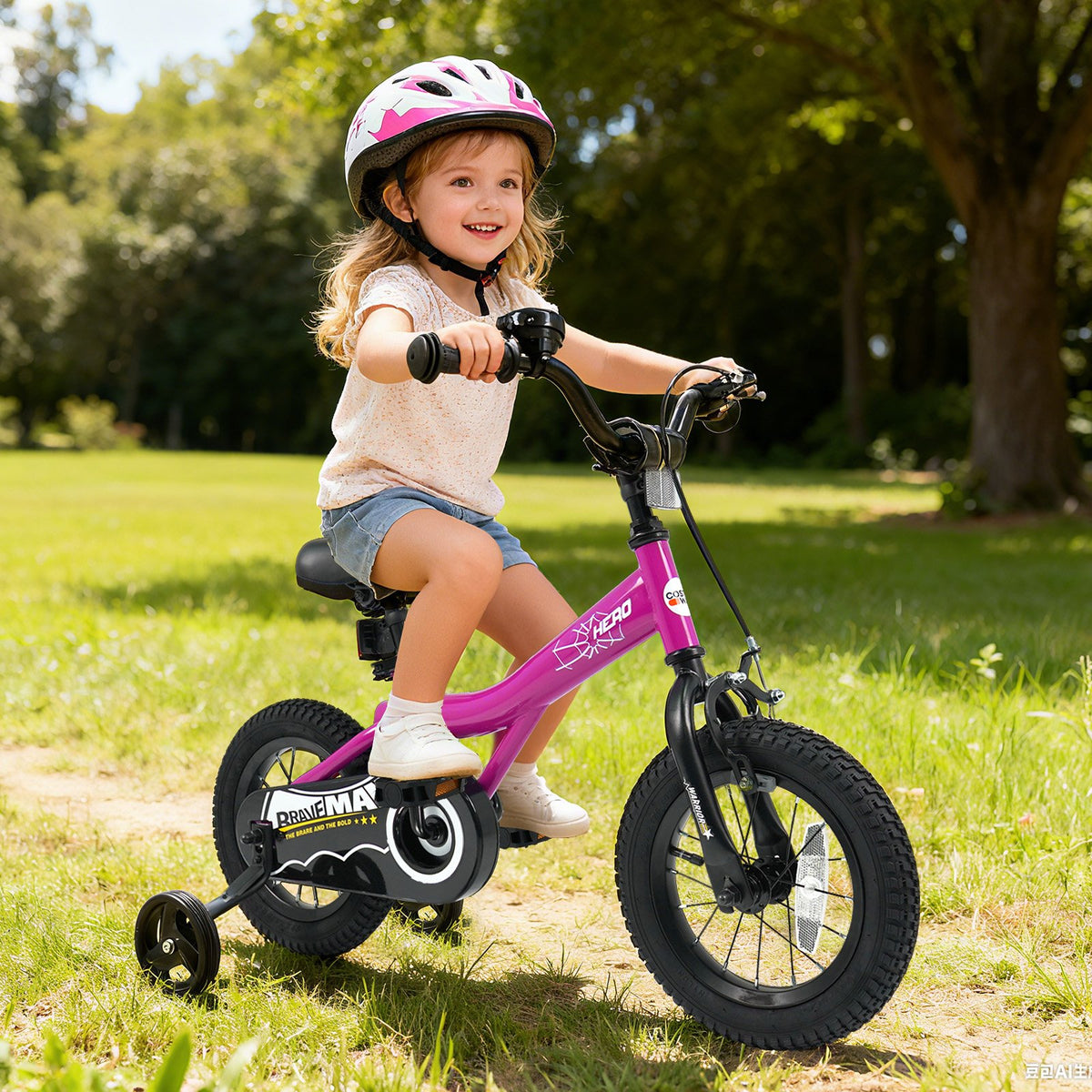 12-Inch Kids Bike with Removable Training Wheels Pink-Brave Hero view 2