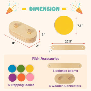 12-Piece Kids Wooden Balance Beam with Colorful Steeping Stones view 5