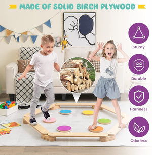 12-Piece Kids Wooden Balance Beam with Colorful Steeping Stones view 8