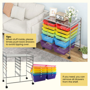 12 Drawers Rolling Cart Storage Scrapbook Paper Organizer Bins-Transparent Multicolor view 9