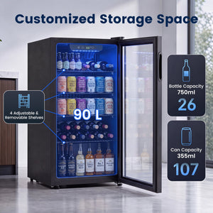 Compact Beverage Refrigerator with Glass Door and 4 Adjustable Shelves view 9