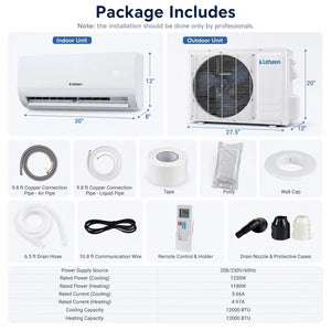 Lithzen 12000 BTU 208-230V 17 SEER2 Mini Split Air Conditioner and Heater WiFi Enabled view 4