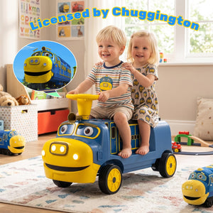 12V 2-Seater Kids Ride on Train with Height Adjustable Seat and Music Licensed Chuggington-Blue view 7