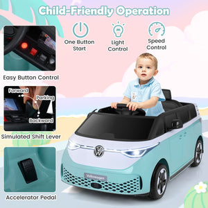 12V Kids Electric Car Bus with Music and LED Headlights Licensed Volkswagen-Blue view 5