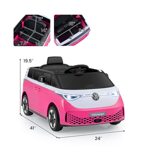 12V Kids Electric Car Bus with Music and LED Headlights Licensed Volkswagen-Pink view 2
