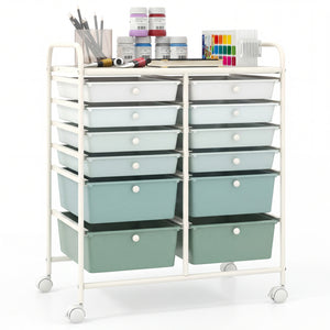 12-Drawer Rolling Storage Cart with Removable Drawers and Lockable Wheels-Green Gradient view 4