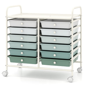 12 Drawers Rolling Storage Cart for Home and Office-Green Gradient view 4