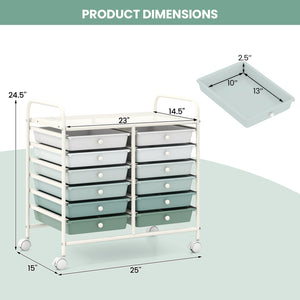 12 Drawers Rolling Storage Cart for Home and Office-Green Gradient view 5