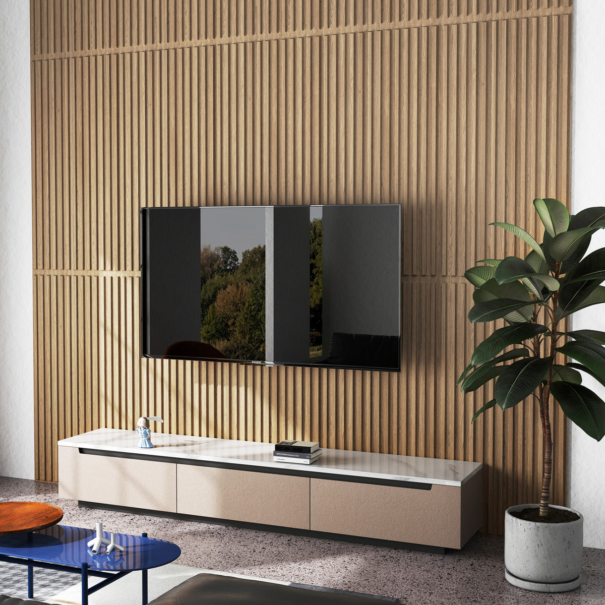 12-Pack PVC Slat Wall Panels for Interior Wall Decoration for Living Room and TV Background-Walnut view 2