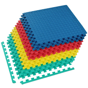 12 Pieces Puzzle Interlocking Flooring Mat with Anti-slip and Waterproof Surface-Multicolor