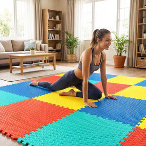 12 Pieces Puzzle Interlocking Flooring Mat with Anti-slip and Waterproof Surface-Multicolor view 2