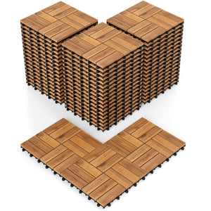 12 x 12 Inch 54 Pieces Acacia Wood Interlocking Deck Tiles with Waterproof Design-Natural view 4
