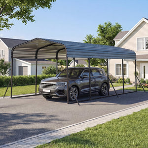 12 x 20 Feet Heavy-Duty Carport Outdoor Galvanized Steel Garage Car Shelter-Black view 2