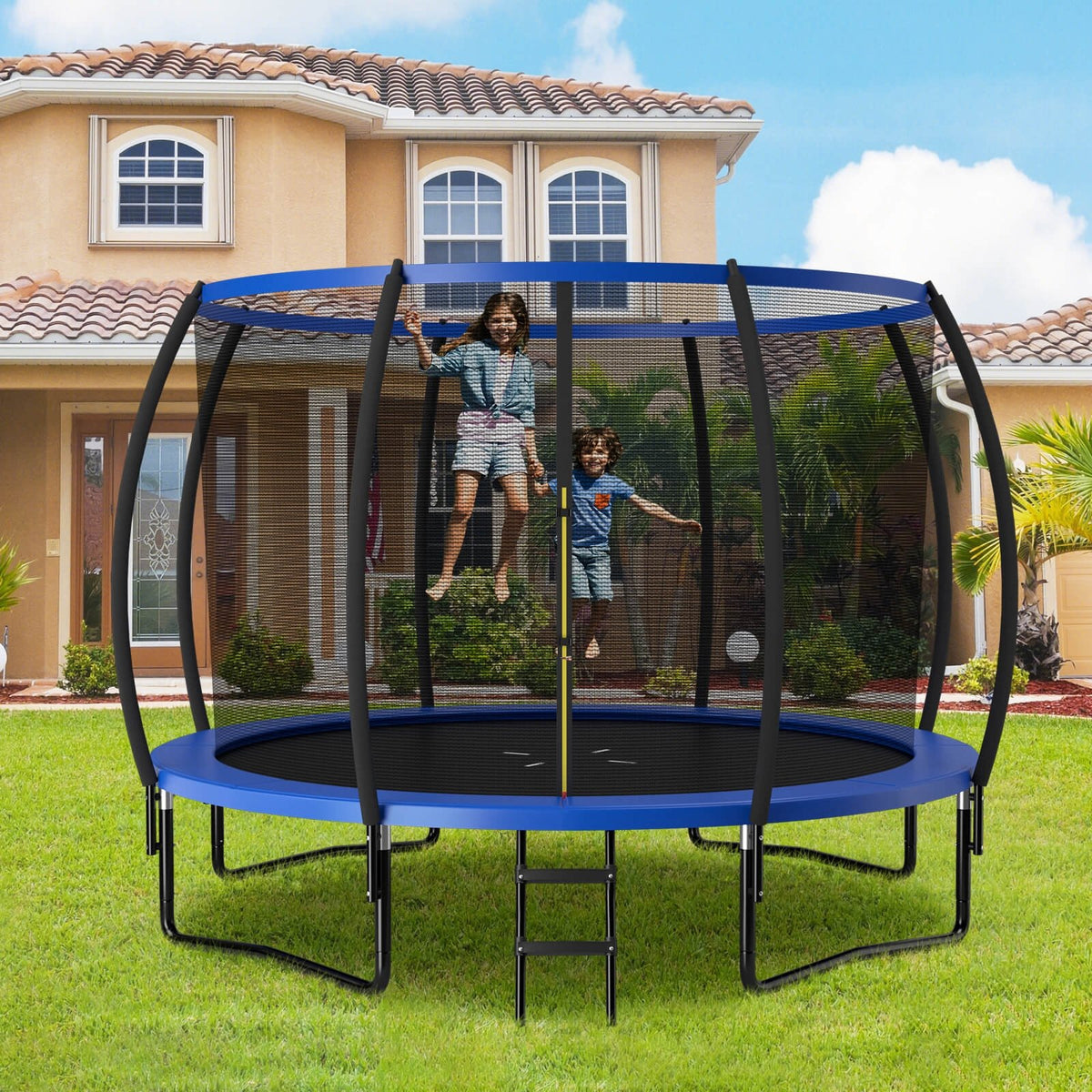 12FT ASTM Approved Recreational Trampoline with Ladder-Blue view 2