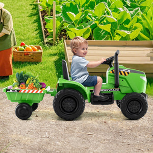 12V 2-in-1 Kids Ride On Tractor with Trailer and 3-Gear Shift-Green view 2