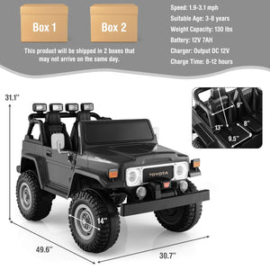 12V 2-Seat Licensed Kids Ride On Toyota FJ40 Car with 2.4G Remote Control-Black view 4