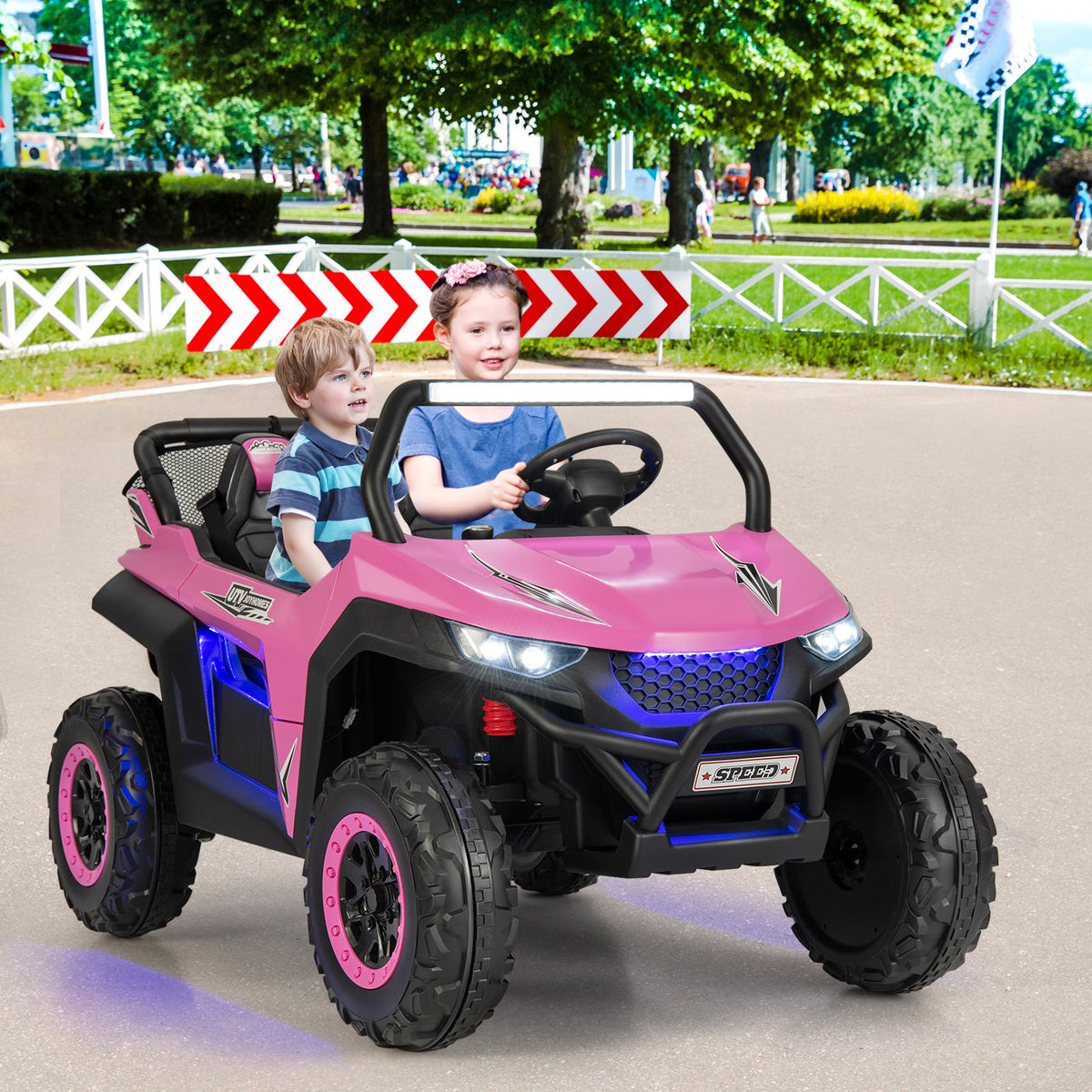 12V 2-Seater Kids Ride on UTV with Slow Start Function Music-Pink view 2