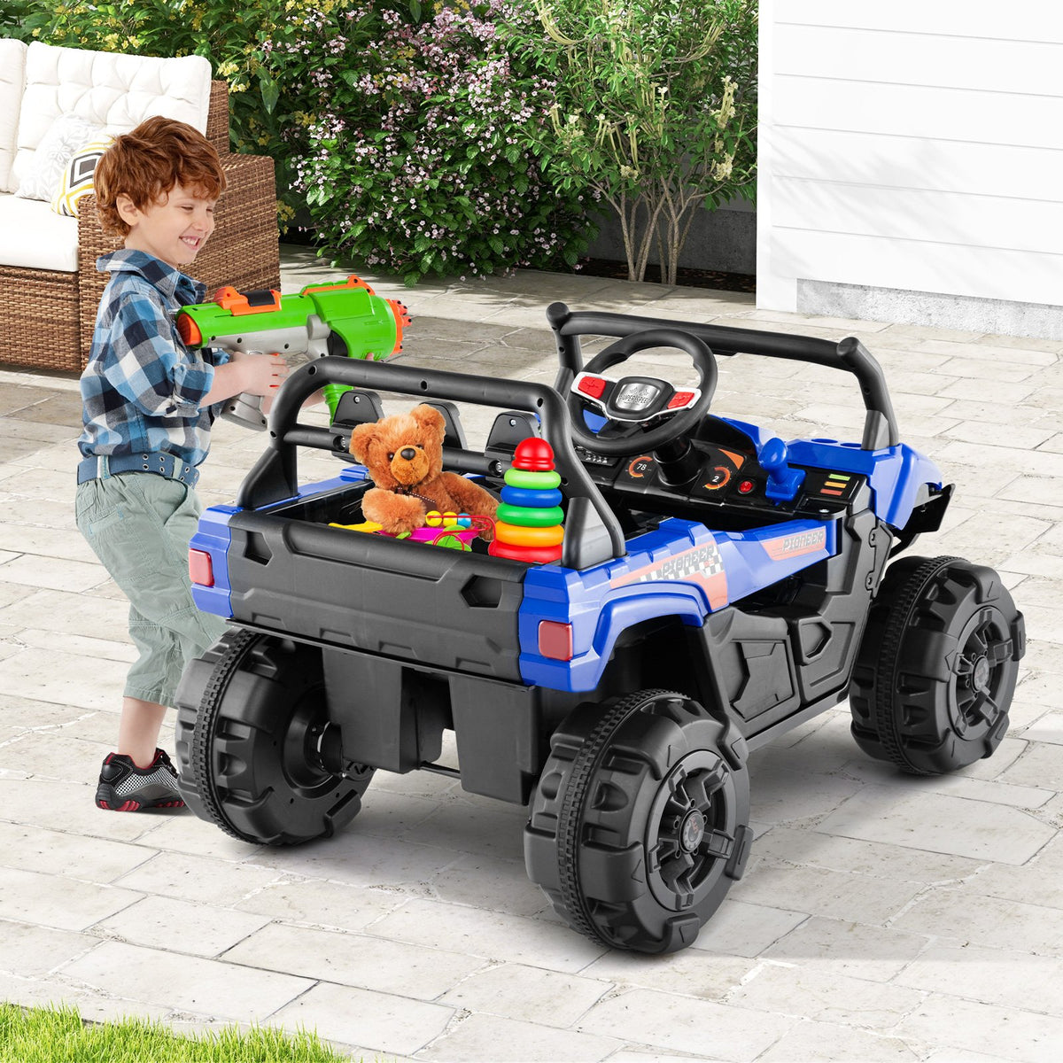 12V Battery Powered Electric Vehicle with Remote Control and 3 Speeds-Blue view 2