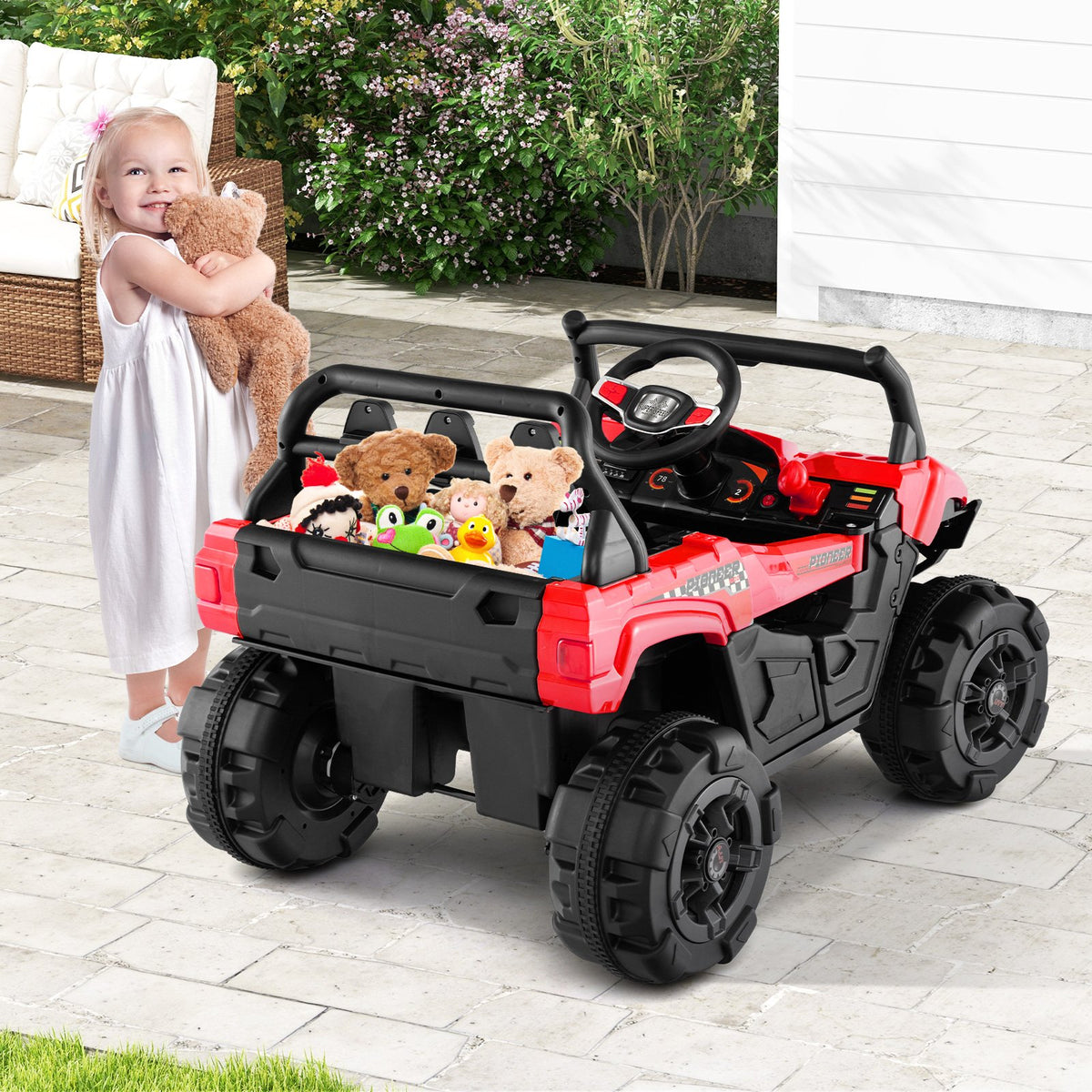 12V Battery Powered Electric Vehicle with Remote Control and 3 Speeds-Red view 2