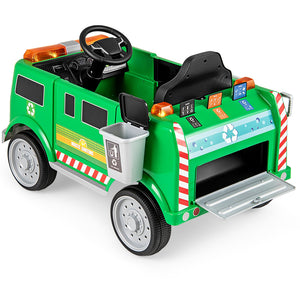 12V Battery Powered Electric Vehicle with Remote Control and Trash Bin-Green view 3
