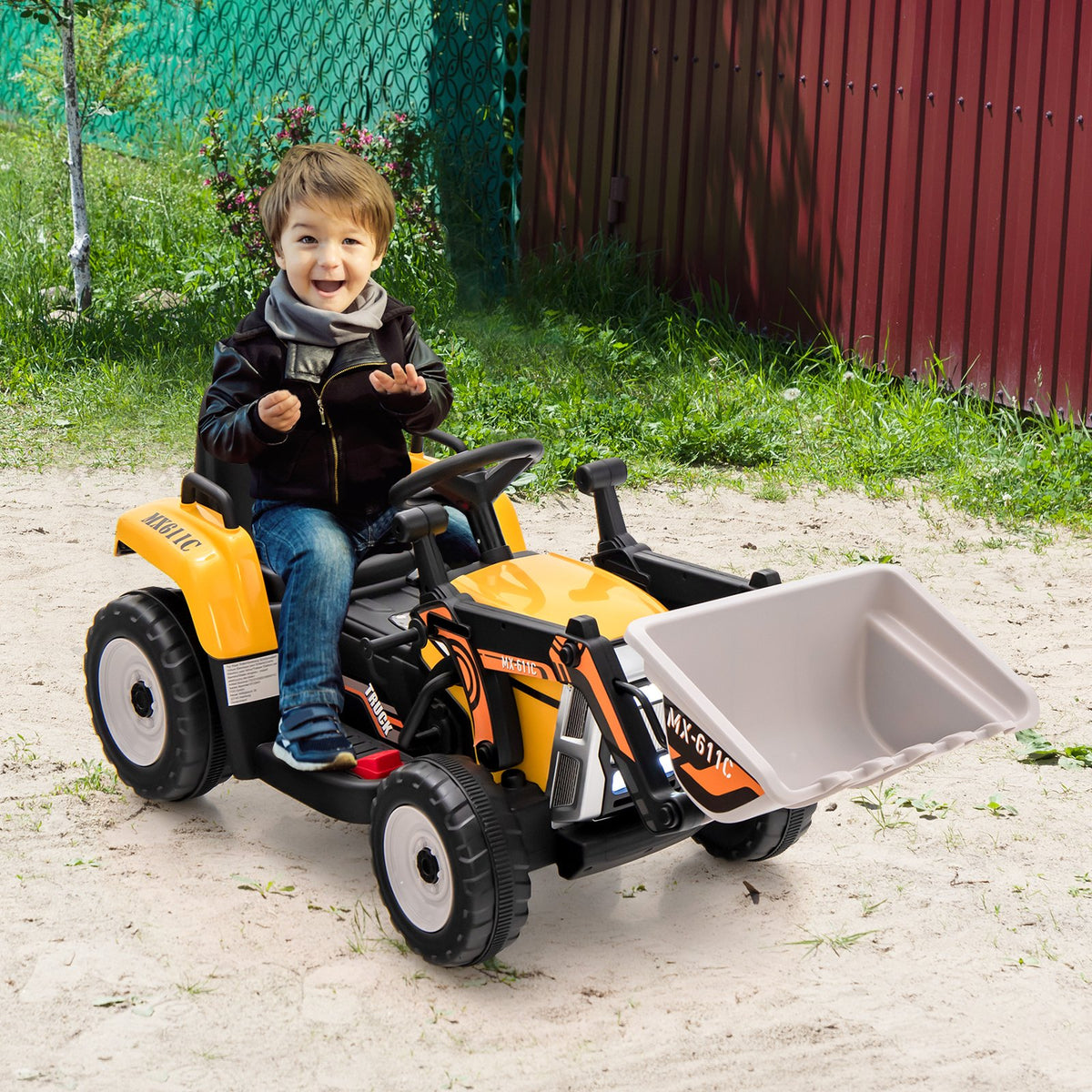 12V Battery Powered Kids Ride on Excavator with Adjustable Arm and Bucket-Yellow view 2