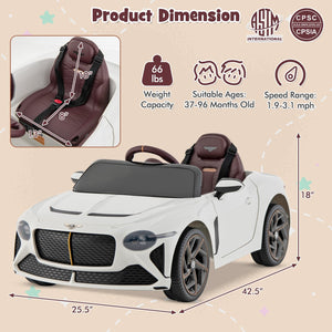 12V Powered Car Kids Ride-on Racer Car Licensed Bentley Bacalar-White view 4