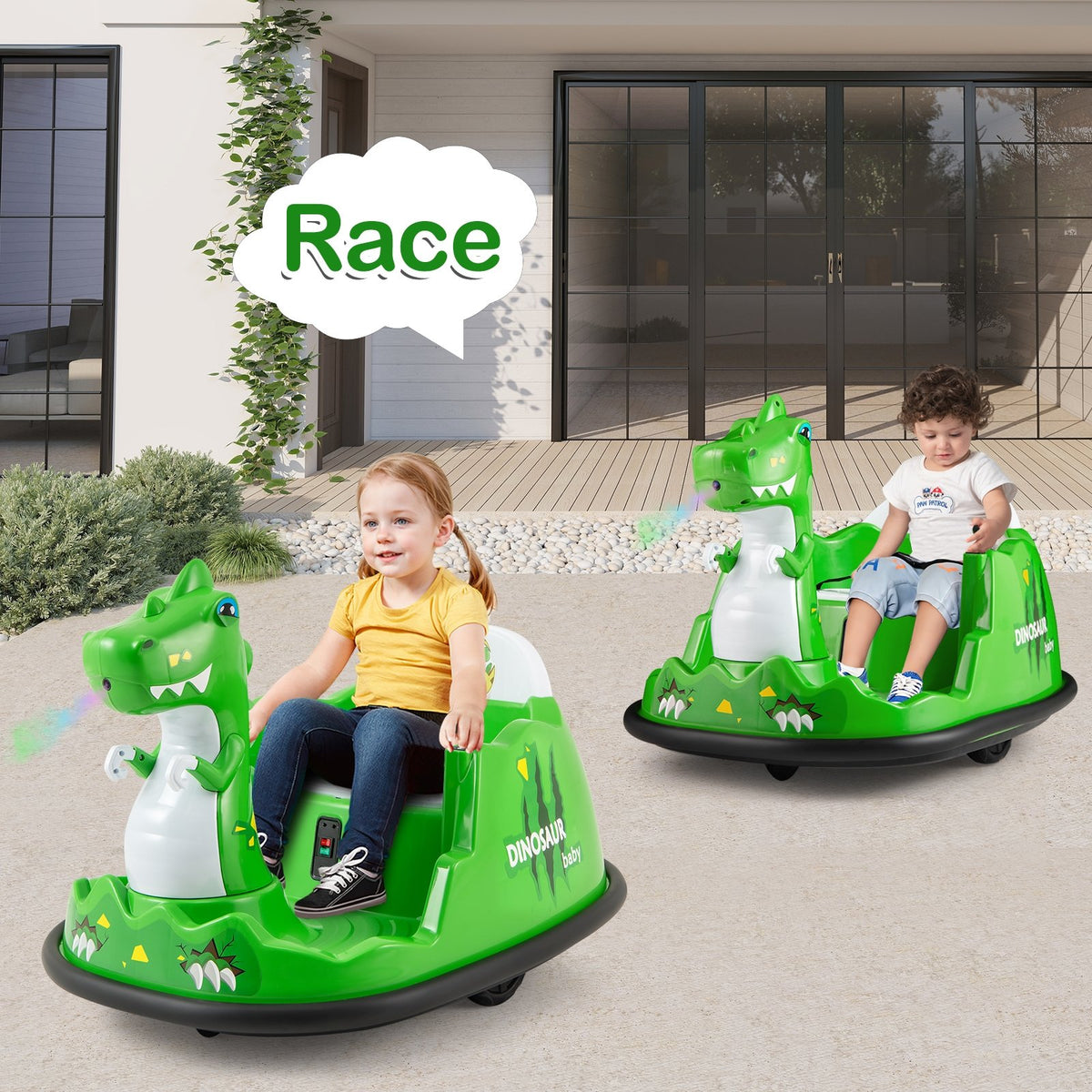 12V Bumper Car with Spray Function and Remote Control for Toddlers Aged 2-5-Green view 2