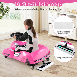 12V Electric Cleaning Go Kart with Detachable Mop and Remote Control-Pink view 6