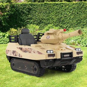 12V Electric Kids Ride On Tank with Rotatable Turret and 8 Missiles for Kids Aged 37-95 Months Old-Khaki view 3