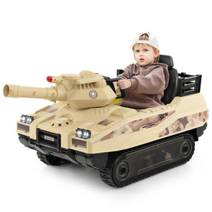12V Electric Kids Ride On Tank with Rotatable Turret and 8 Missiles for Kids Aged 37-95 Months Old-Khaki view 4