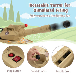 12V Electric Kids Ride On Tank with Rotatable Turret and 8 Missiles for Kids Aged 37-95 Months Old-Khaki view 7