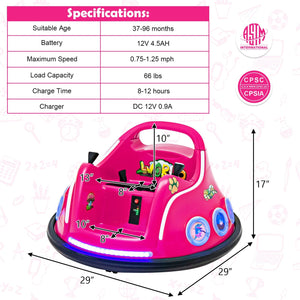 12V Electric Ride On Car with Remote Control and Flashing LED Lights-Pink view 4
