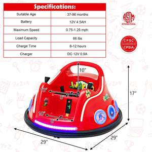 12V Electric Ride On Car with Remote Control and Flashing LED Lights-Red view 4