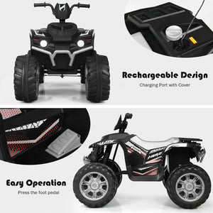 12V Kids Ride on ATV with LED Lights and Treaded Tires and LED lights-Black view 9