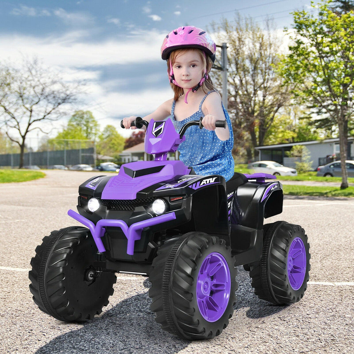 12V Kids Ride on ATV with LED Lights and Treaded Tires and LED lights-Purple view 2