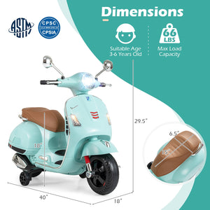 12V Kids Electric Motorcycle Licensed VESPA with Music and Training Wheels-Green view 4
