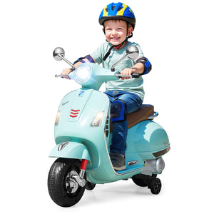12V Kids Electric Motorcycle Licensed VESPA with Music and Training Wheels-Green view 5