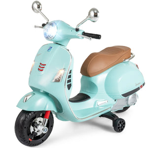12V Kids Electric Motorcycle Licensed VESPA with Music and Training Wheels-Green view 6