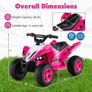 12V Kids Ride On ATV 4-Wheeler Quad with LED Lights and 7 mph Max Speed-Pink view 5