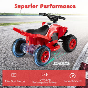 12V Kids Ride On ATV 4-Wheeler Quad with LED Lights and 7 mph Max Speed-Red view 8