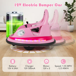 12V Kids Ride On Bumper Car with Remote Control and Dual Joysticks-Pink view 7