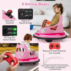 12V Kids Ride On Bumper Car with Remote Control and Dual Joysticks-Pink view 8