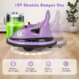 12V Kids Ride On Bumper Car with Remote Control and Dual Joysticks-Purple view 6