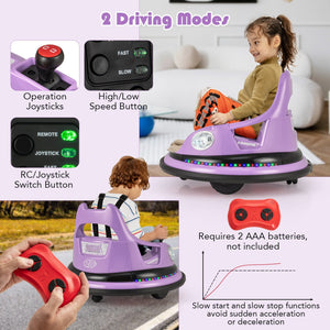 12V Kids Ride On Bumper Car with Remote Control and Dual Joysticks-Purple view 8